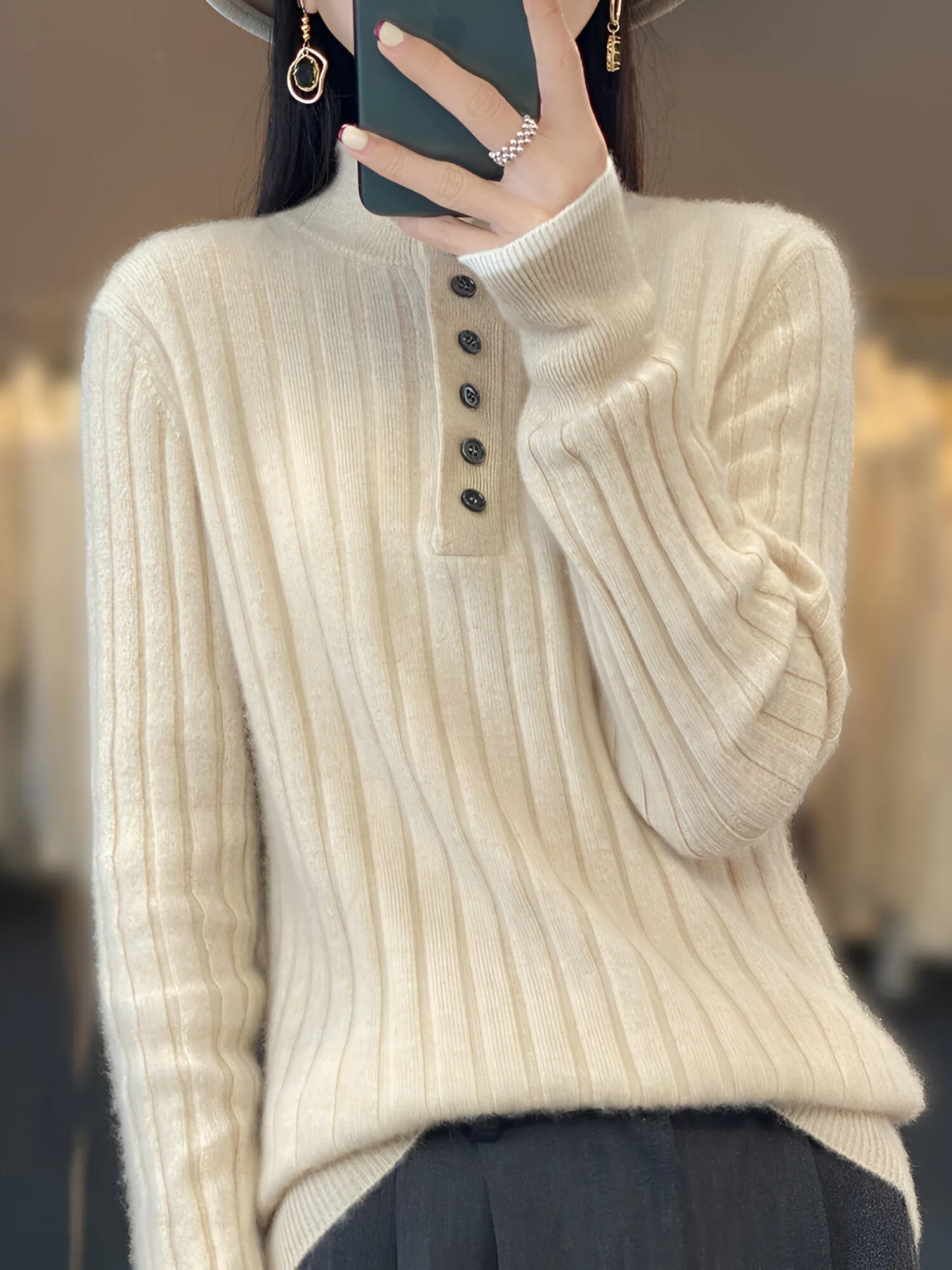 Ivyshape | Casual Turn-Down Collar Sweater Knitted Clothing Tops