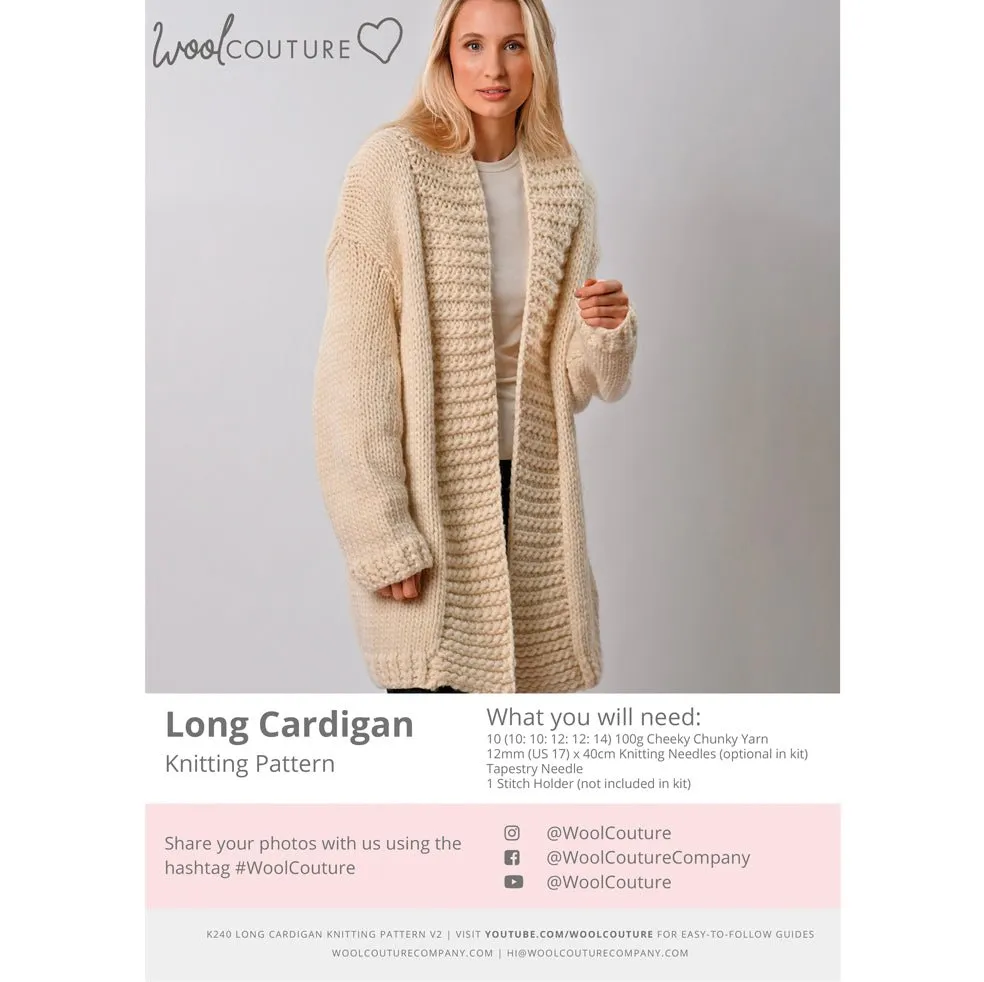 Long Cardigan Knitting PDF Pattern