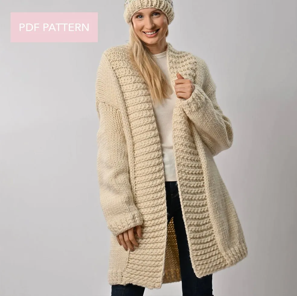 Long Cardigan Knitting PDF Pattern