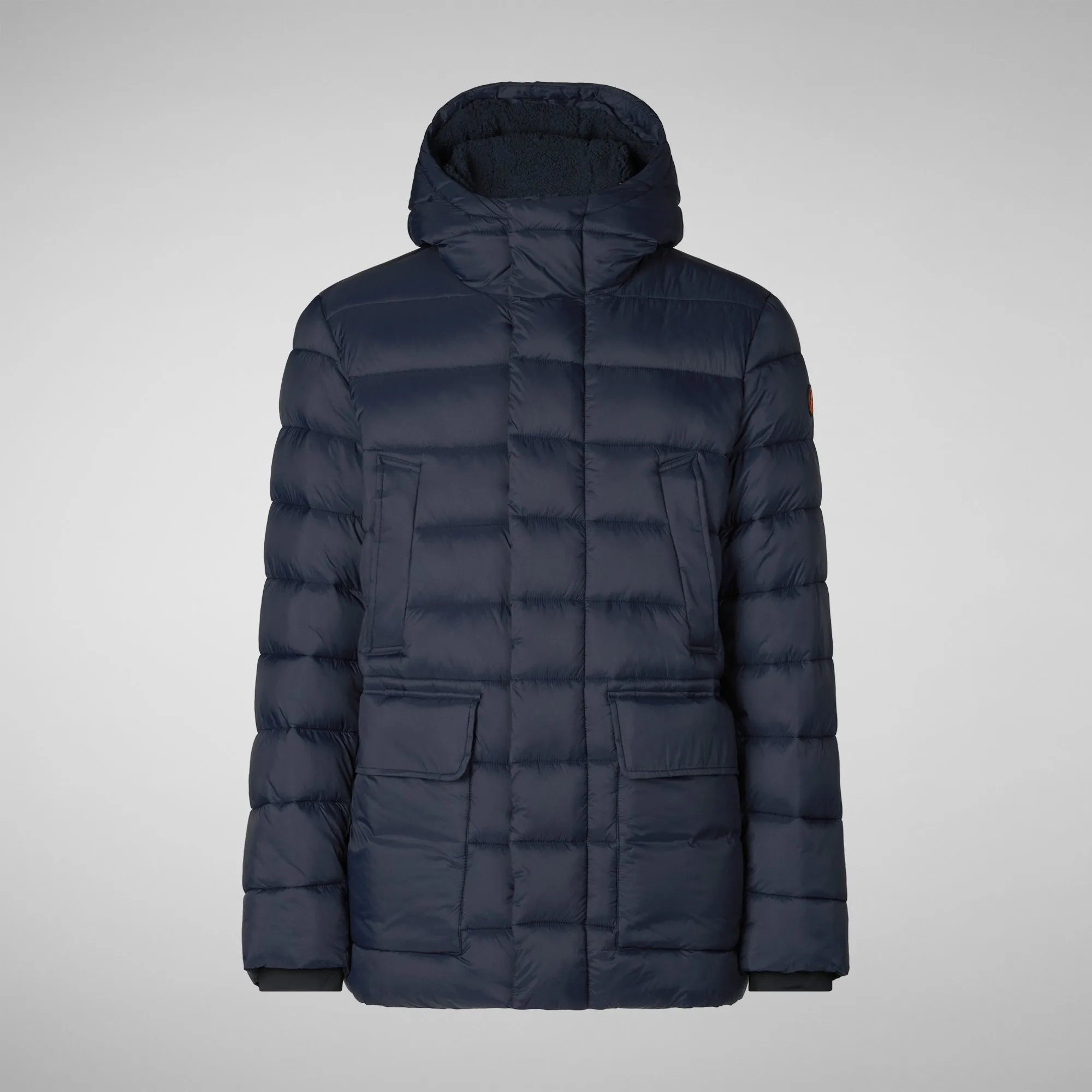 Man's animal free hooded puffer jacket Lyle in blue black