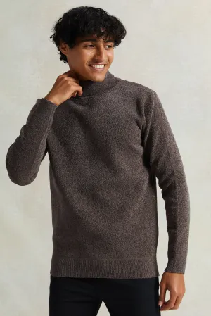 Men Brown High-Neck Pullover