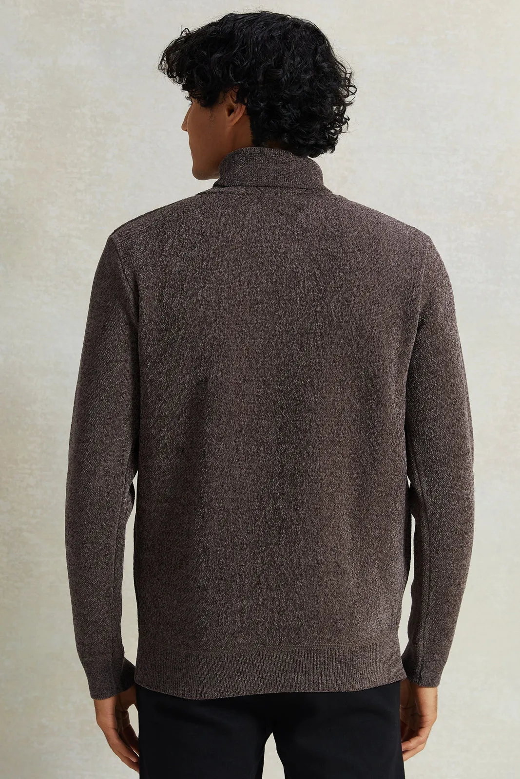 Men Brown High-Neck Pullover