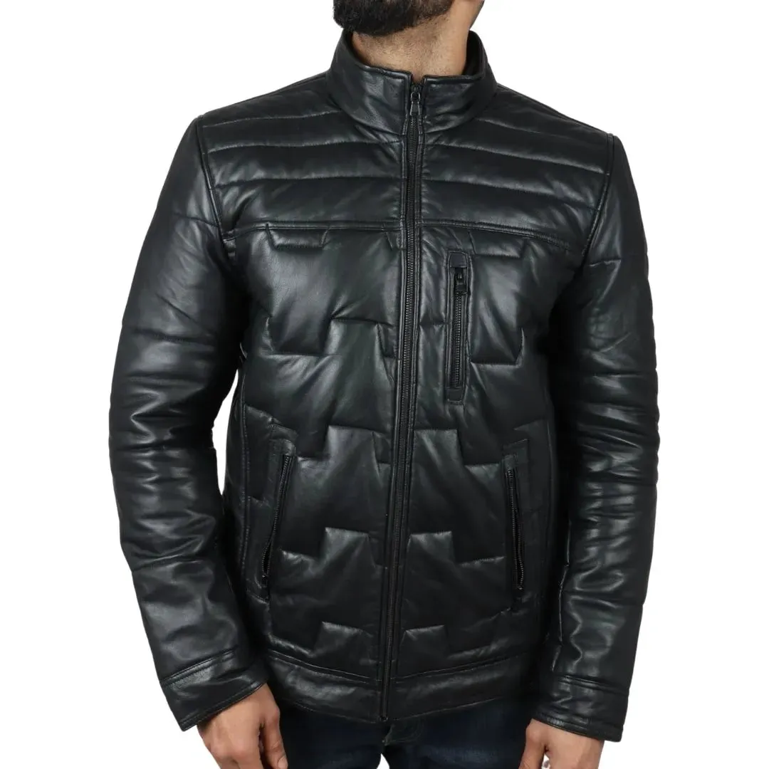 Men's Quilted Padded Real Leather Safari Coat