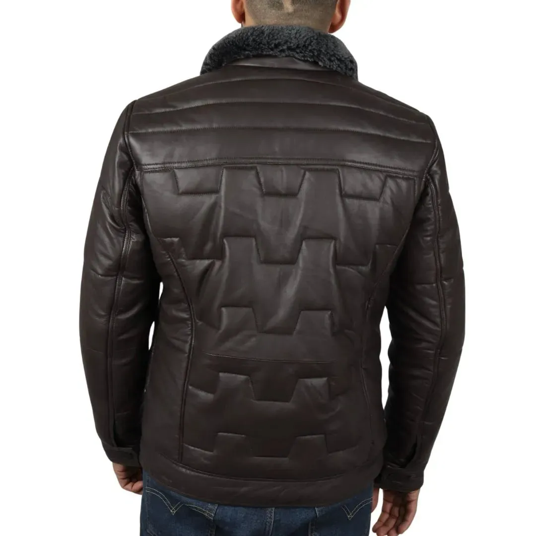 Men's Quilted Padded Real Leather Safari Coat