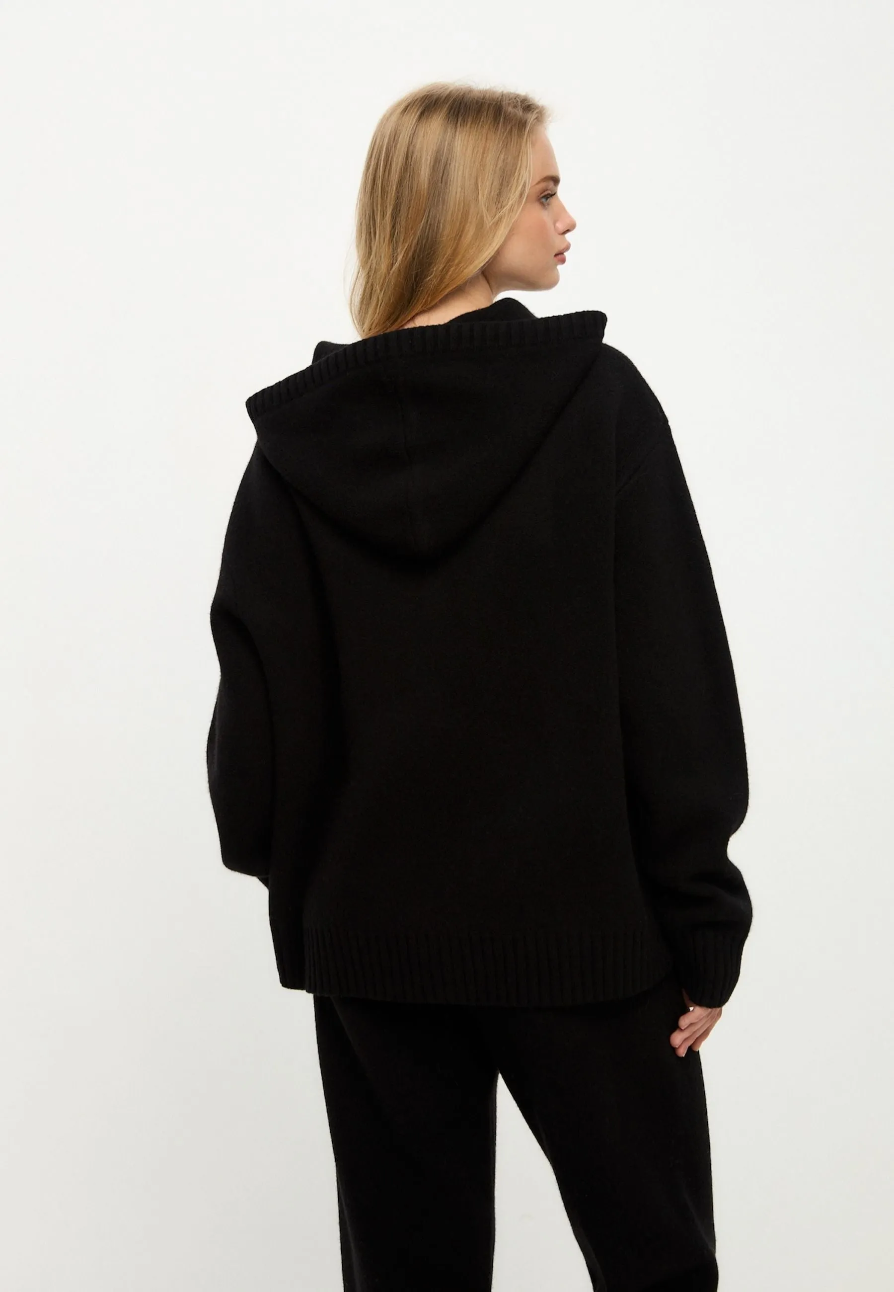 Merino Hooded Cardigan Costume Penelope - Black