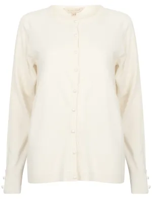 Mondrian Crew Neck Knitted Cardigan In Clean Cream - Plum Tree