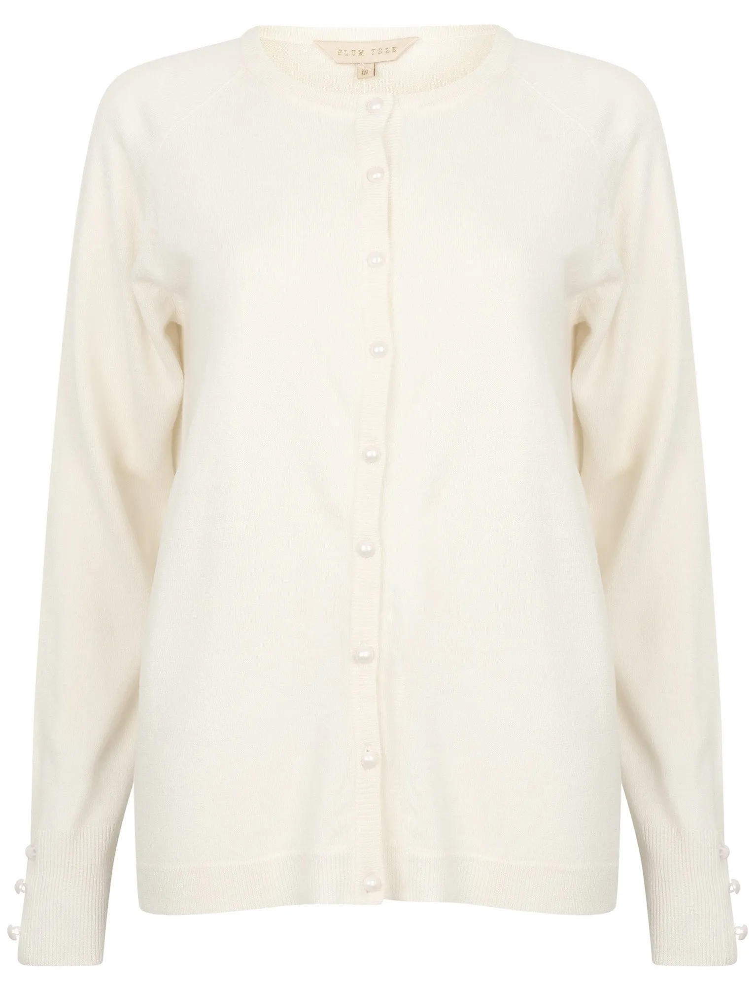 Mondrian Crew Neck Knitted Cardigan In Clean Cream - Plum Tree