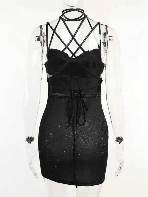 New fashionable and sexy knitted backless suspender short hip-covering skirt dress