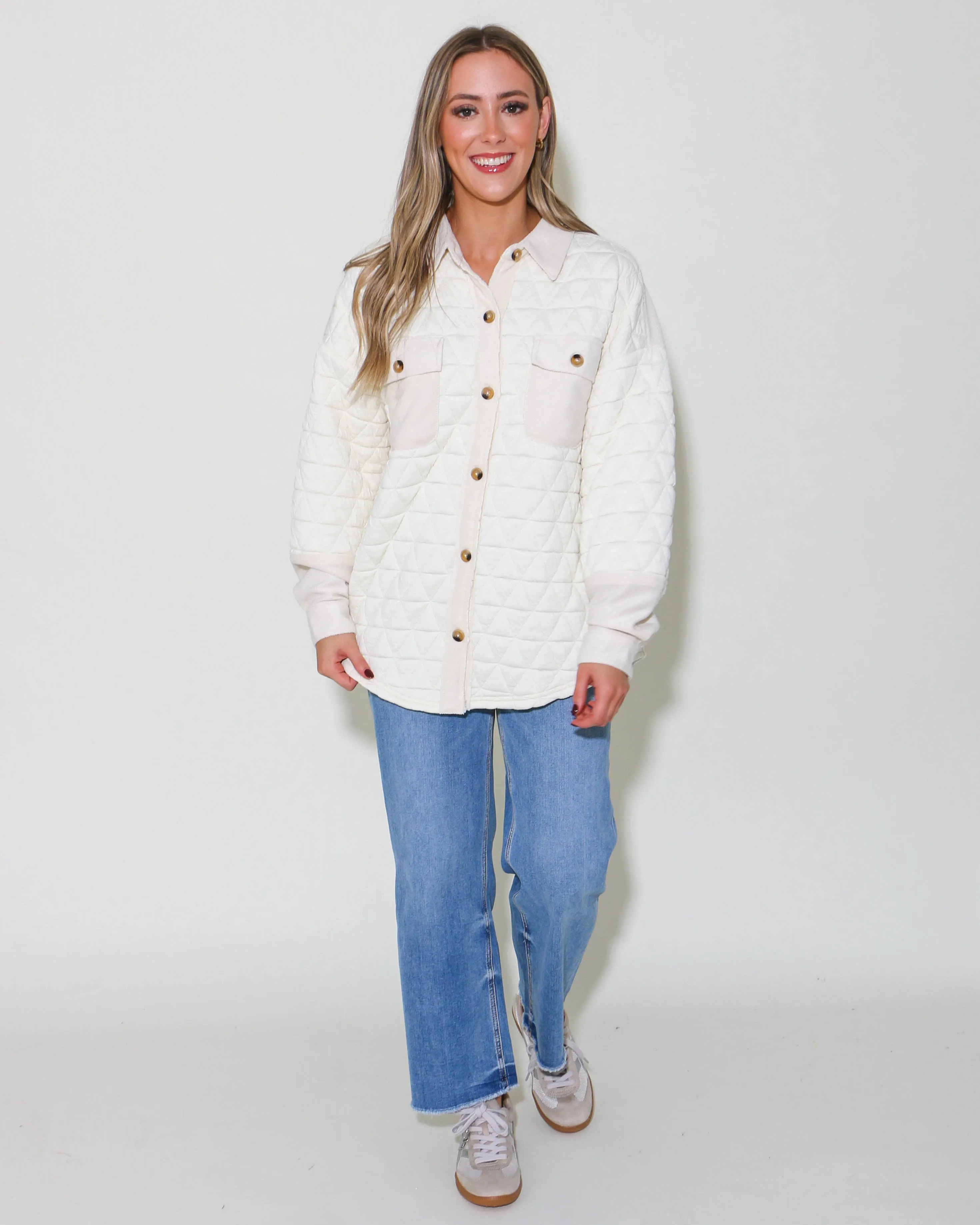 Oversized Quilted Cozy Shacket Jacket in Cream