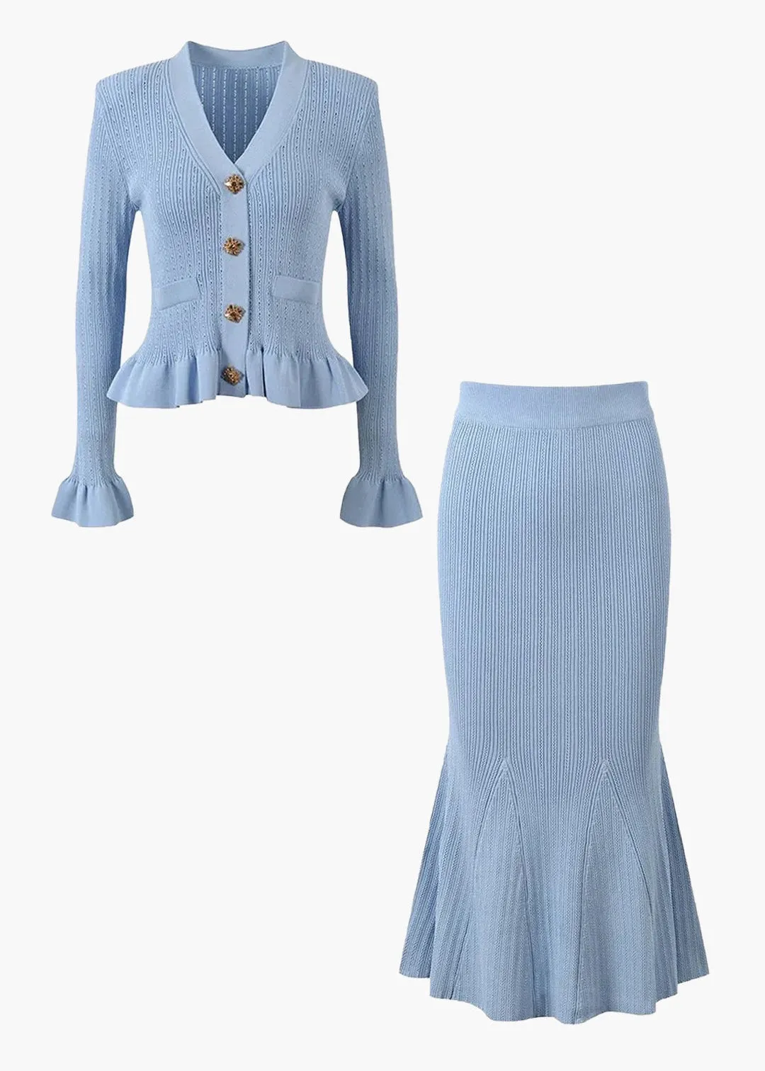 Peplum Cardigan & Mermaid Skirt Knitted Set