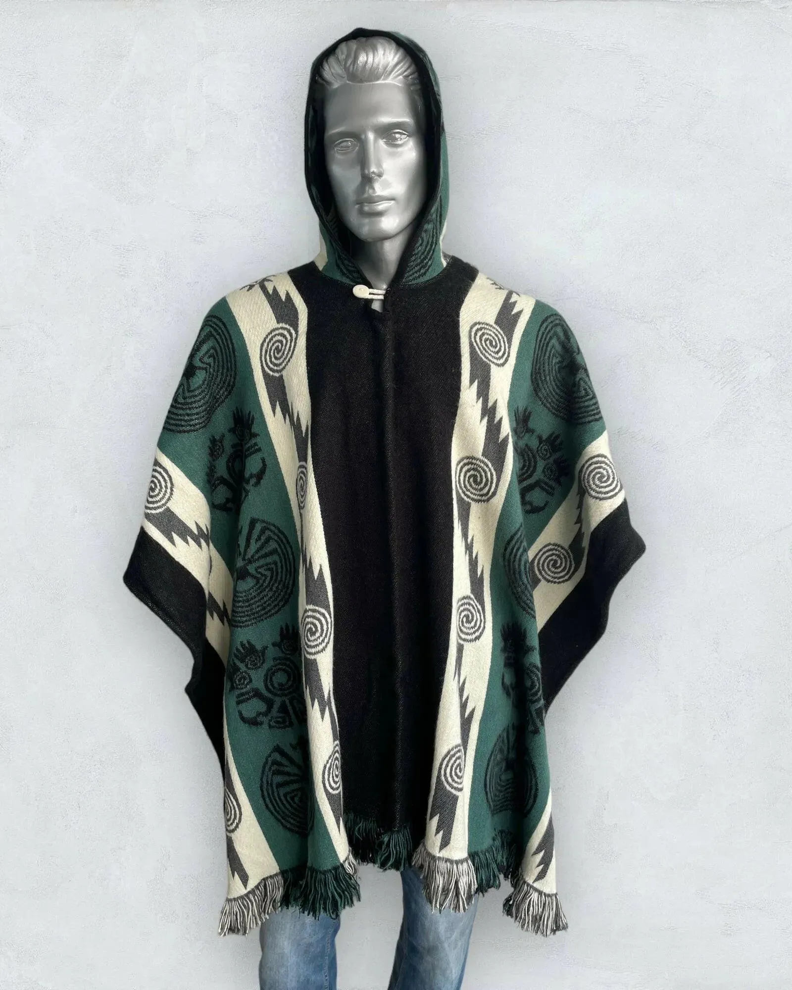 Poncho Hood Wool Green