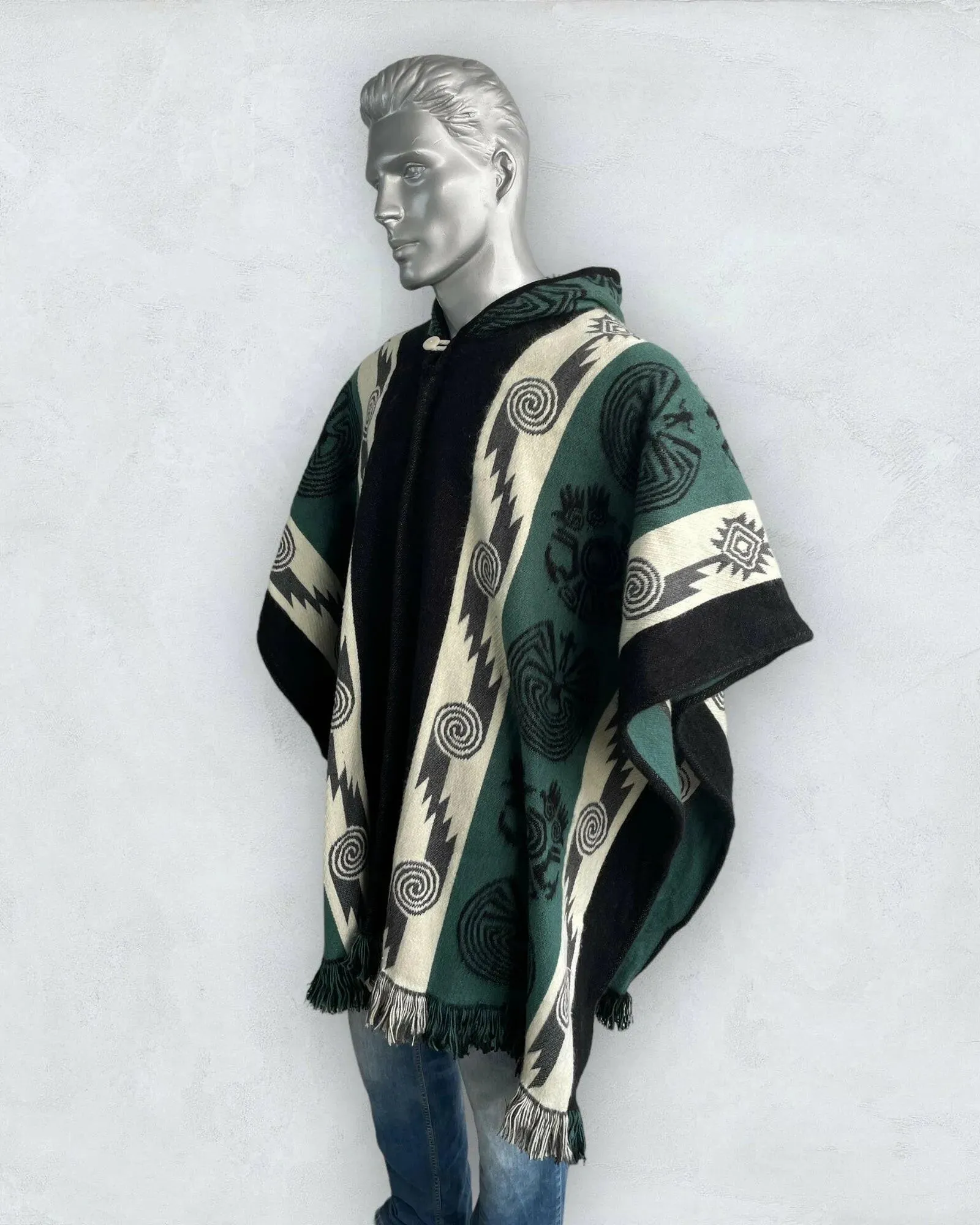 Poncho Hood Wool Green