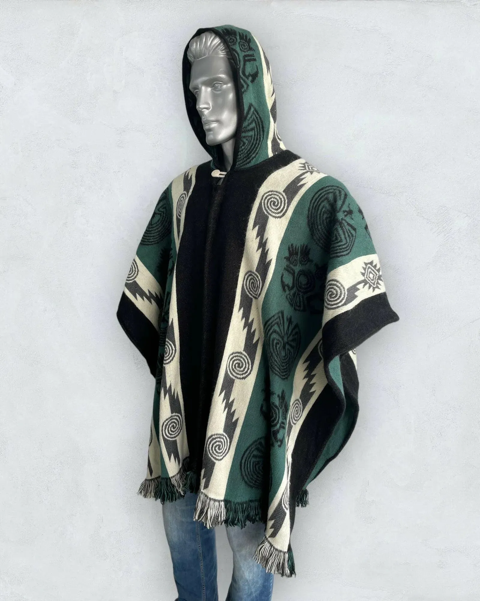 Poncho Hood Wool Green