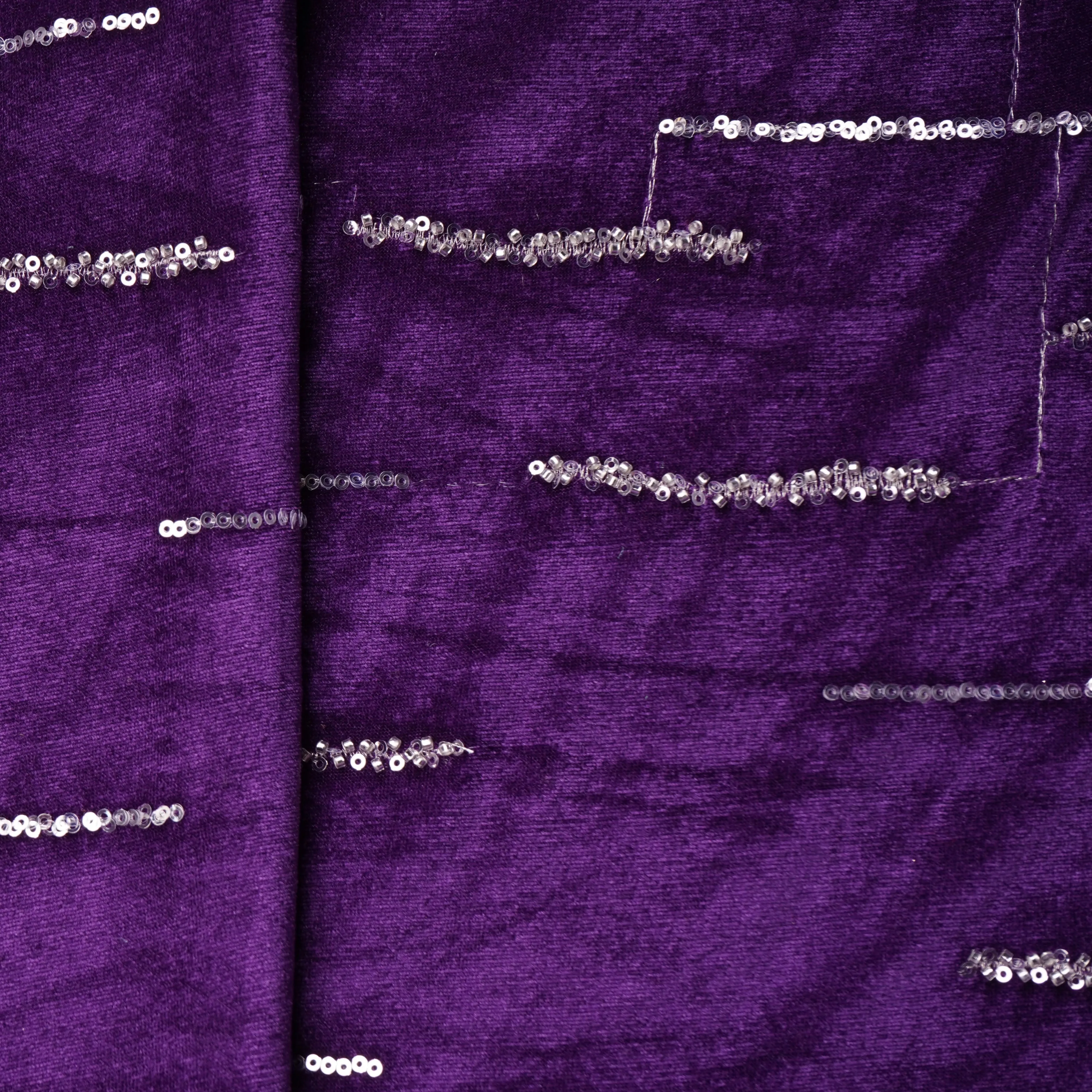 Purple Cutdana Embroidery Velvet Fabric 20888