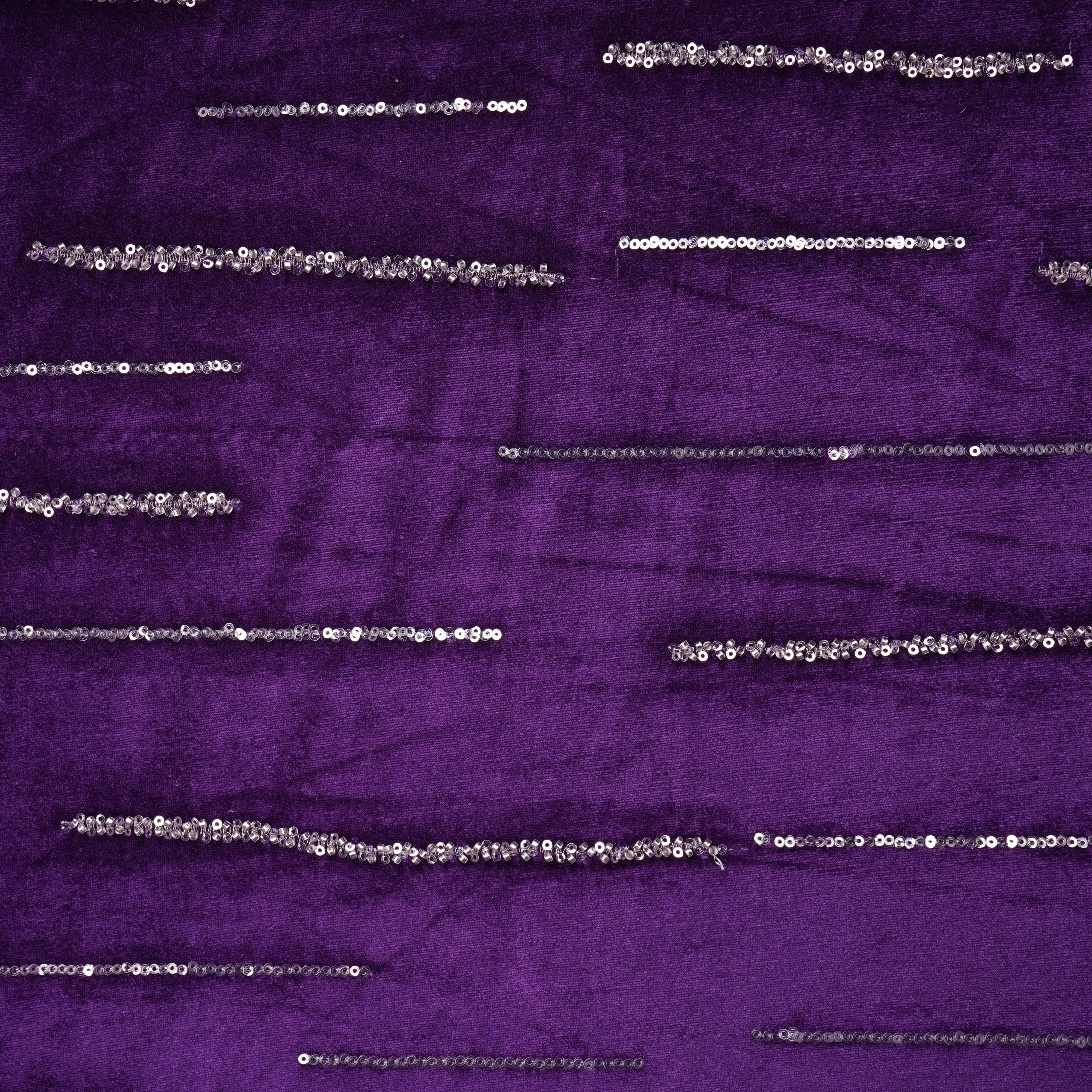 Purple Cutdana Embroidery Velvet Fabric 20888