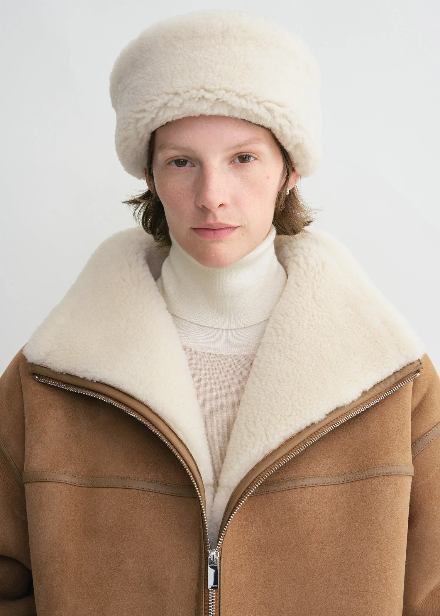 Shearling winter hat biscuit