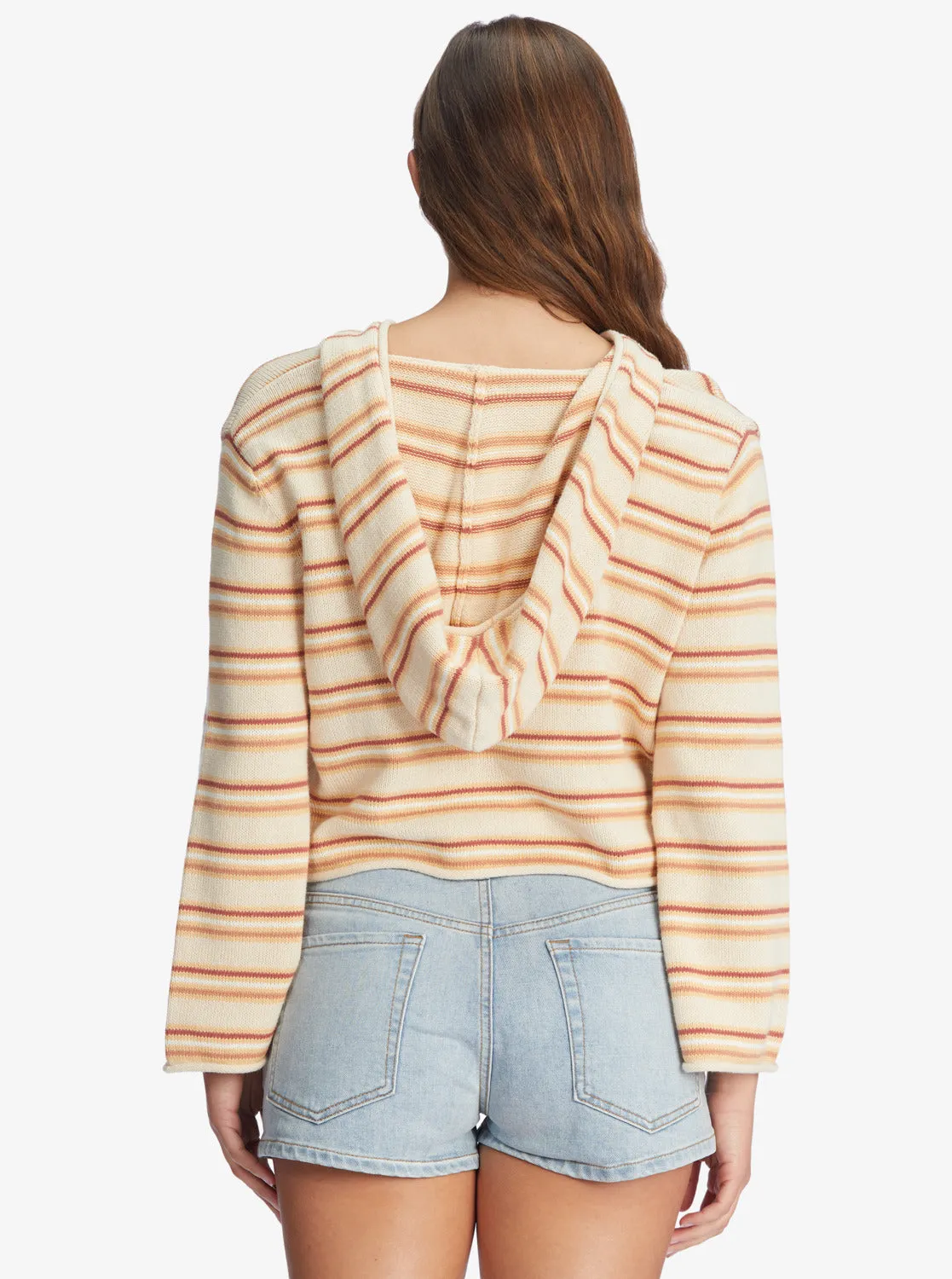 Side Swipe Poncho Hoodie - Tapioca Retro Rays Stripe