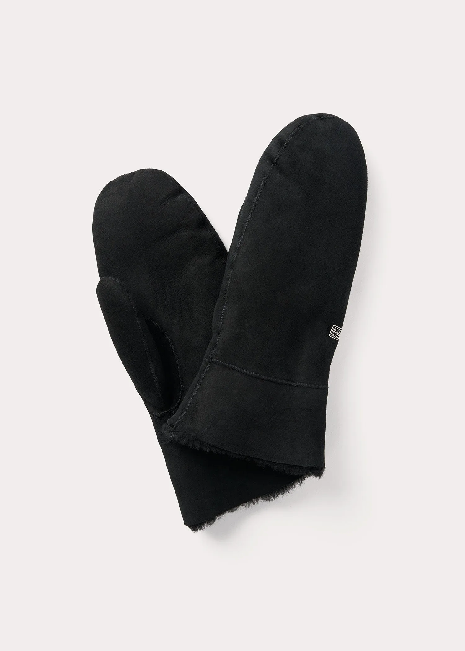 Suede shearling mittens black