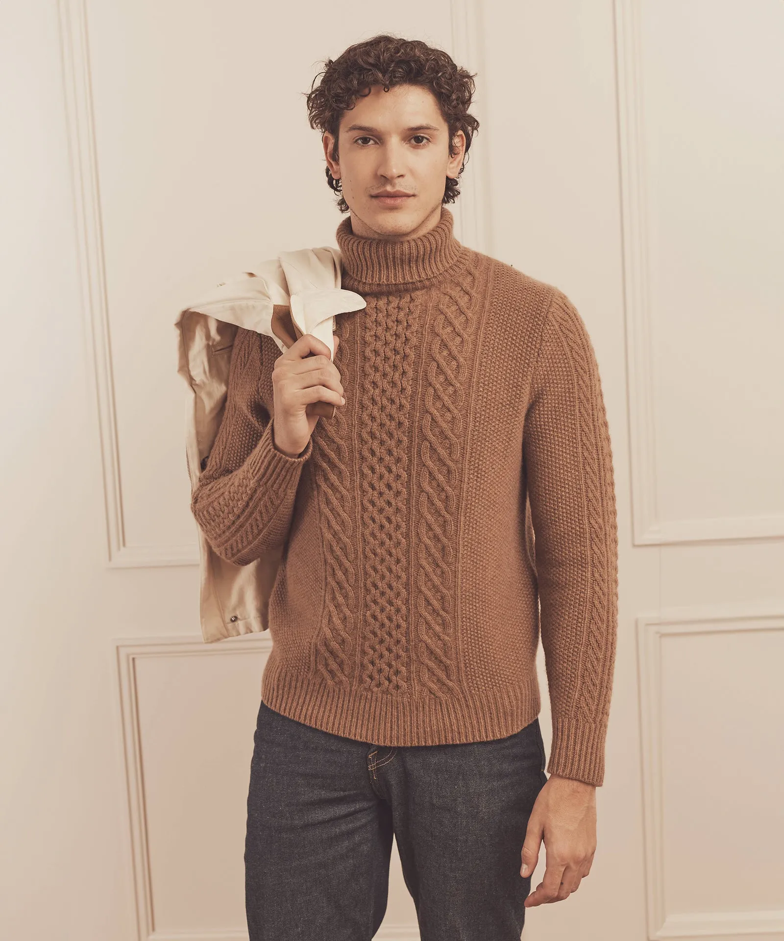 Super Luxe Cashmere Fisherman Cable Turtleneck