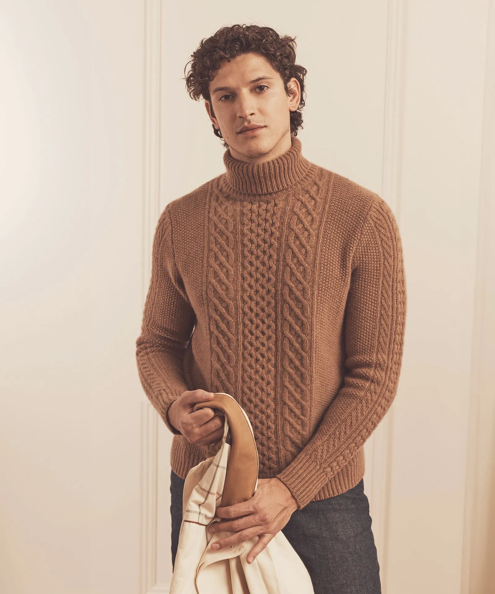 Super Luxe Cashmere Fisherman Cable Turtleneck