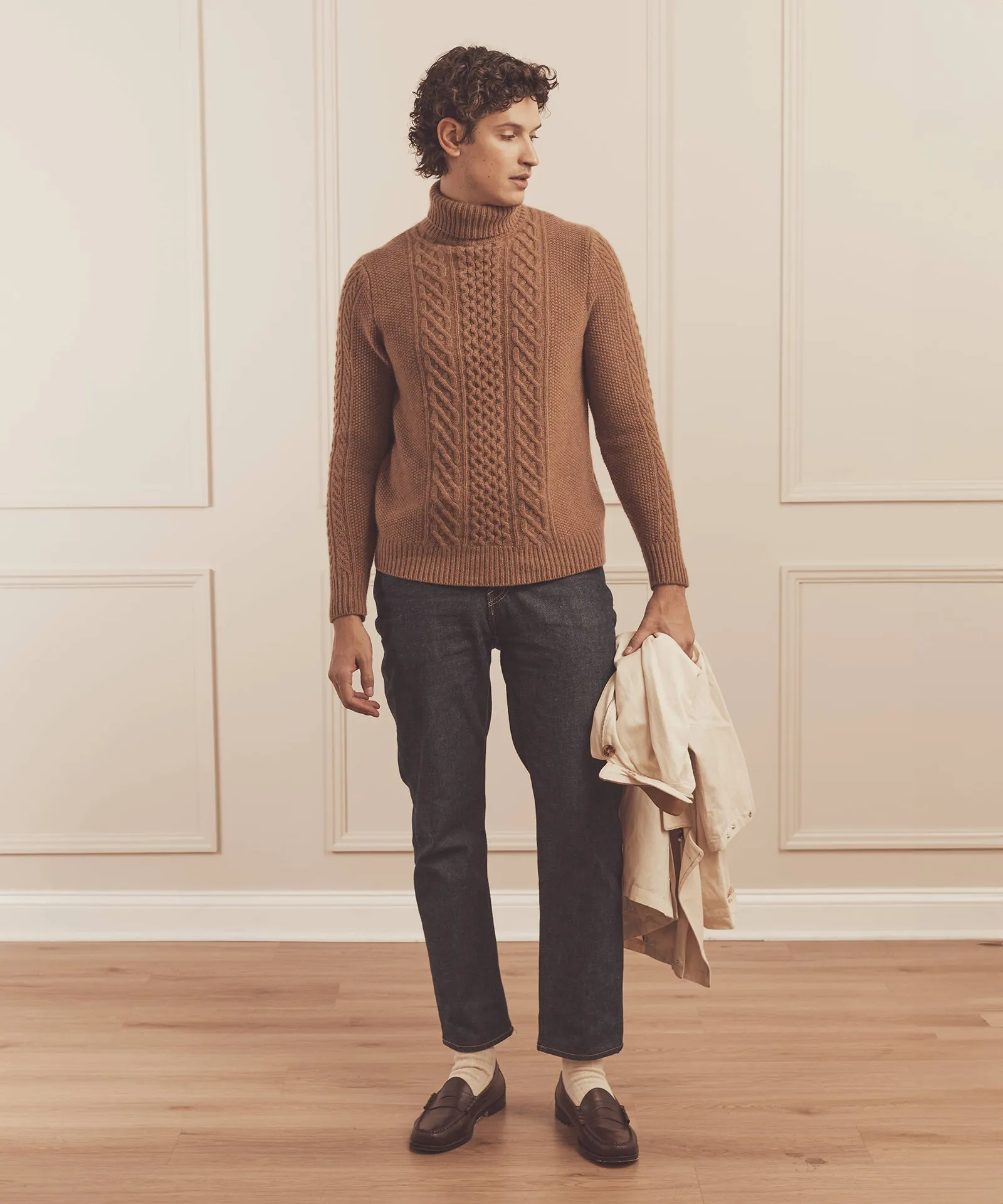 Super Luxe Cashmere Fisherman Cable Turtleneck