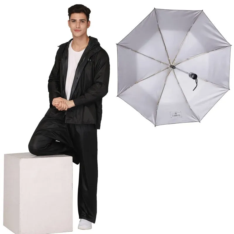 THE CLOWNFISH Combo Of Rain Coat for Men Waterproof Polyester (Black 3XL) Umbrella Savior Series 3 Fold Waterproof Polyester (Black)