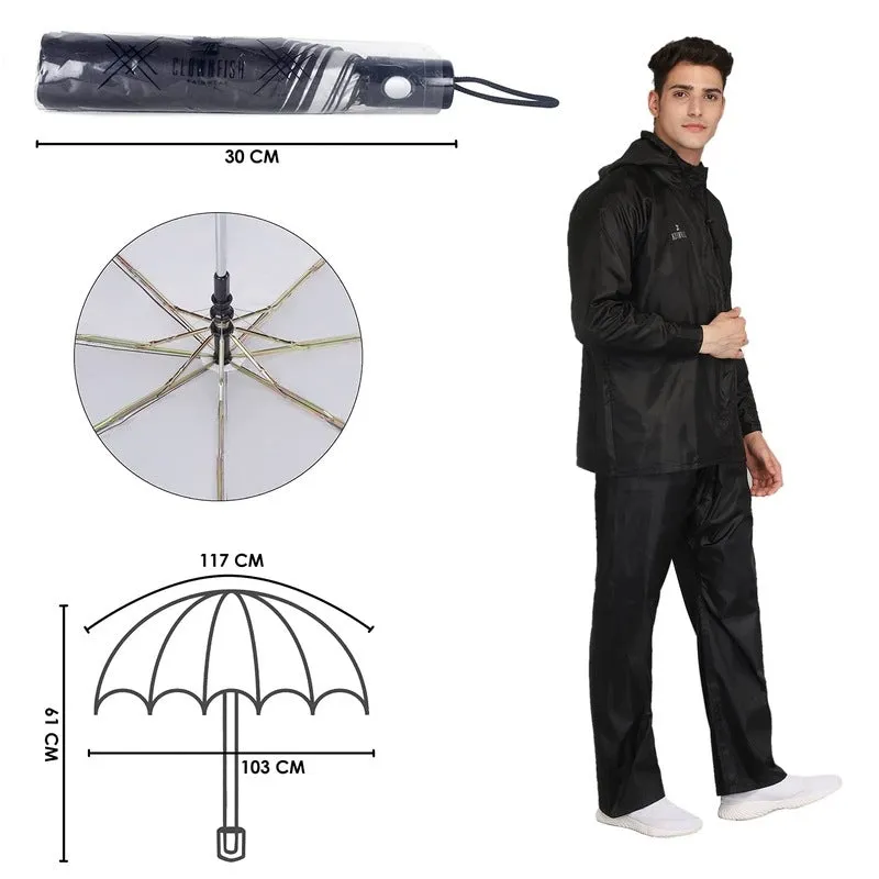 THE CLOWNFISH Combo Of Rain Coat for Men Waterproof Polyester (Black 3XL) Umbrella Savior Series 3 Fold Waterproof Polyester (Black)