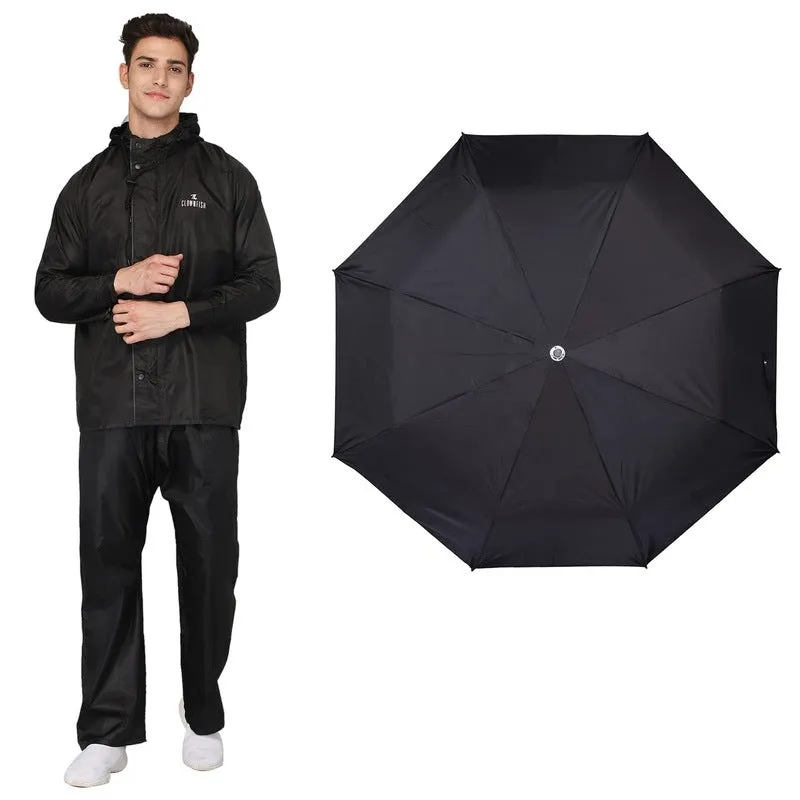 THE CLOWNFISH Combo Of Rain Coat for Men Waterproof Polyester (Black 3XL) Umbrella Savior Series 3 Fold Waterproof Polyester (Black)