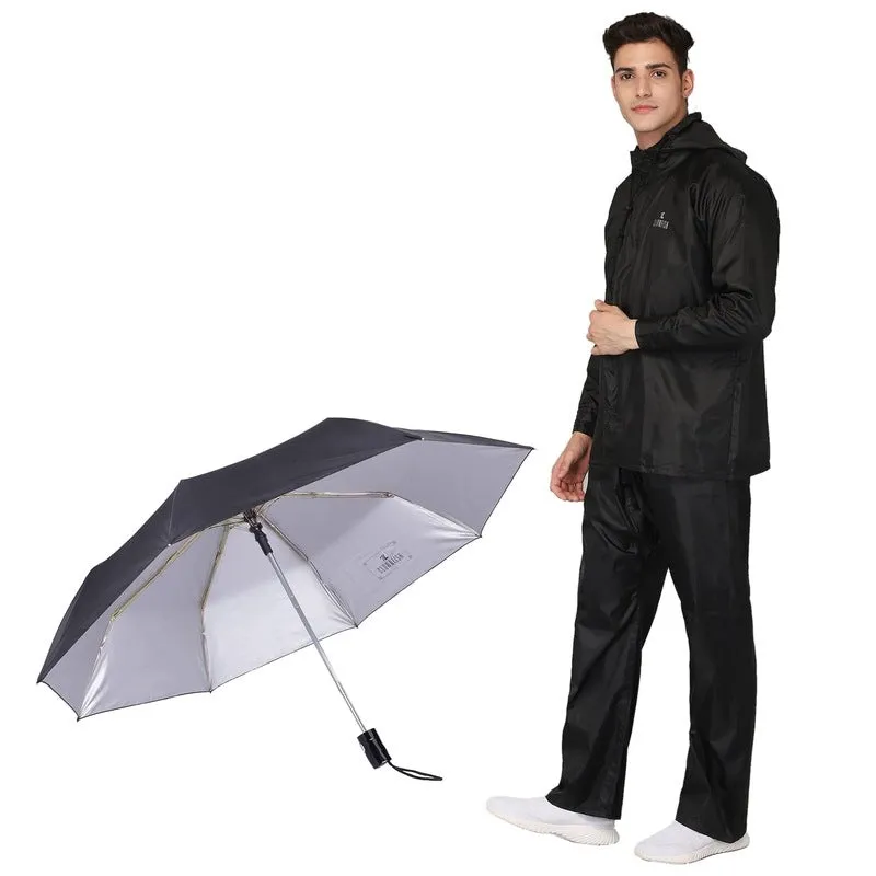 THE CLOWNFISH Combo Of Rain Coat for Men Waterproof Polyester (Black 3XL) Umbrella Savior Series 3 Fold Waterproof Polyester (Black)