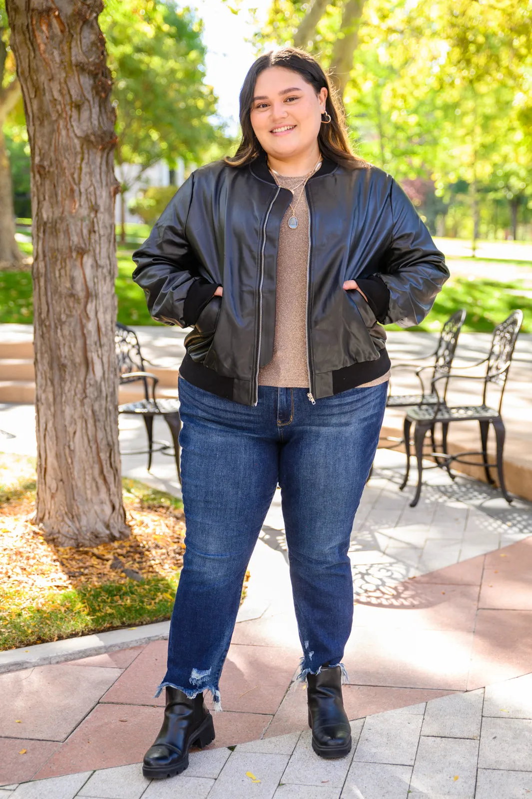 This Is It Faux Leather Bomber Jacket In Black