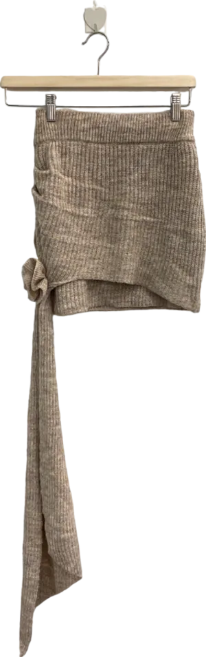 Wanderdoll Beige Knitted Mini Skirt with Tie Detail Small