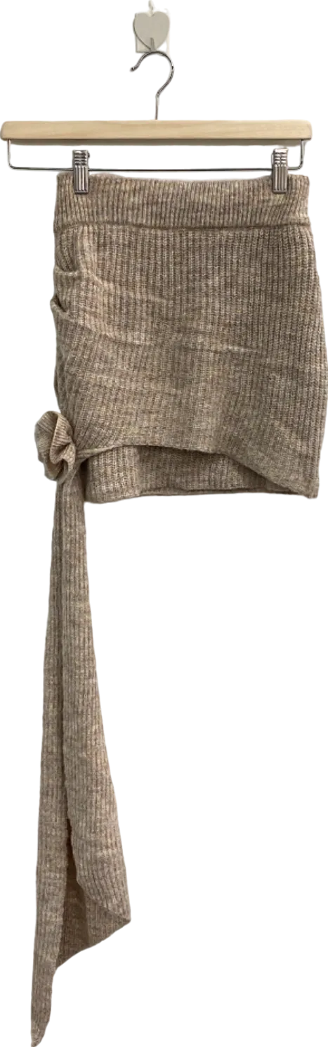 Wanderdoll Beige Knitted Mini Skirt with Tie Detail Small