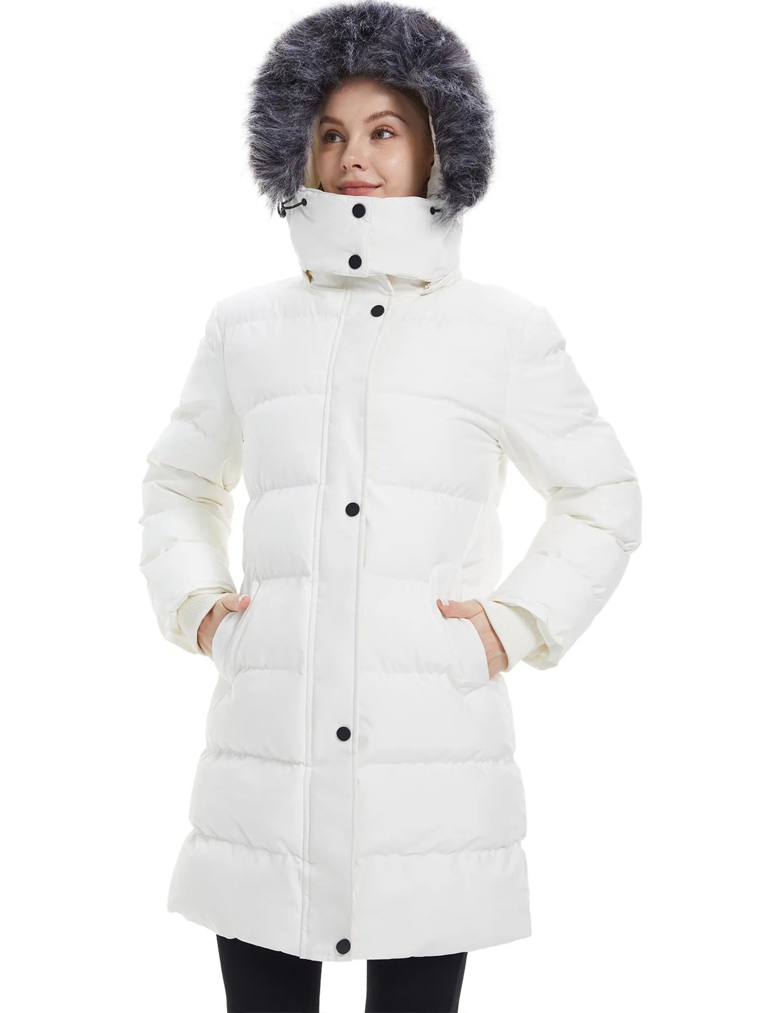 Wantdo Women's Long Puffer Jacket Quilted Winter Coat Thicken Hooded Parka Jacket