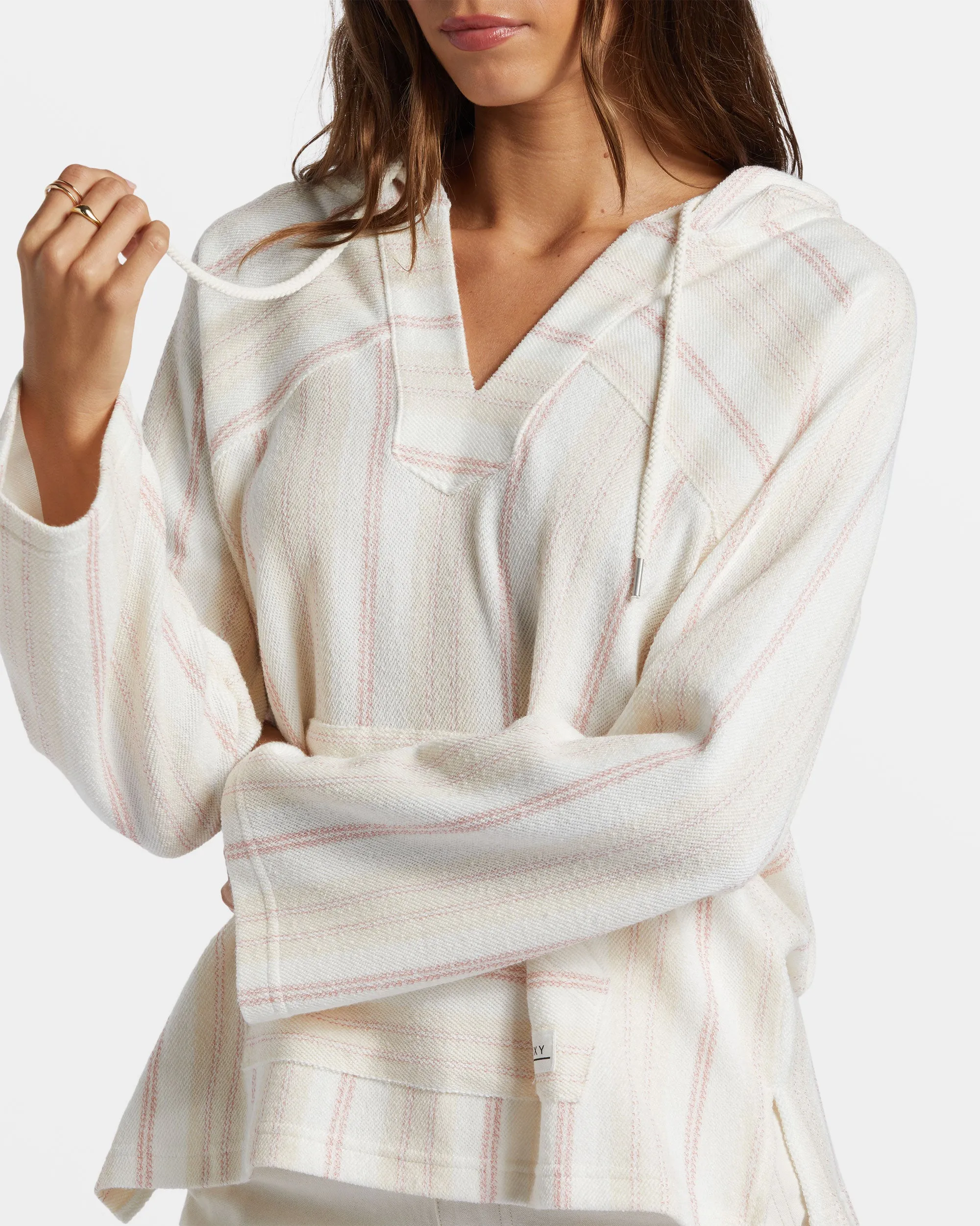 Wild And Free Poncho Style Hoodie - Ash Rose Low Tide Stripe