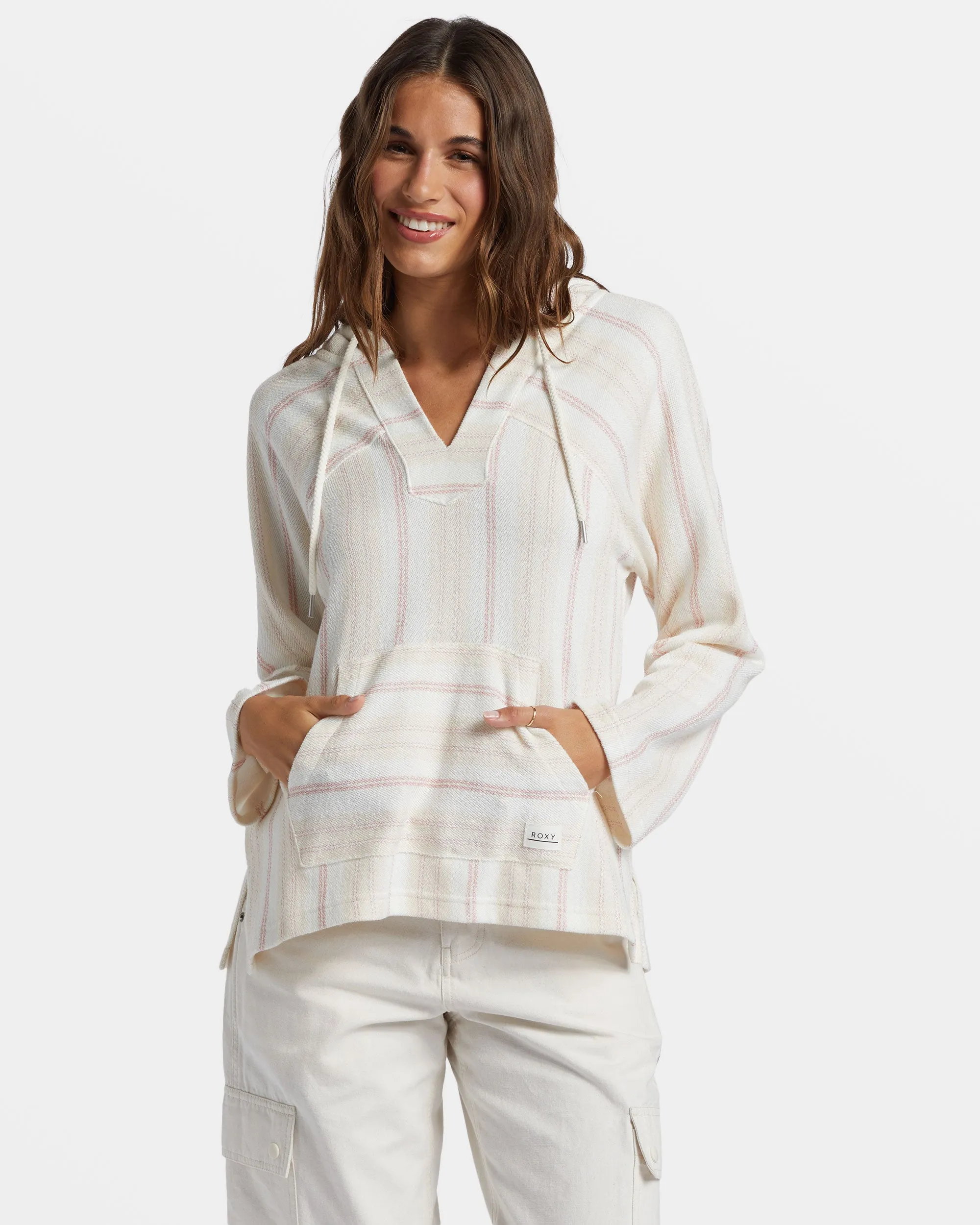 Wild And Free Poncho Style Hoodie - Ash Rose Low Tide Stripe