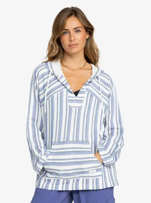 Wild And Free Poncho Style Hoodie - Bijou Blue Small Silk Stripe