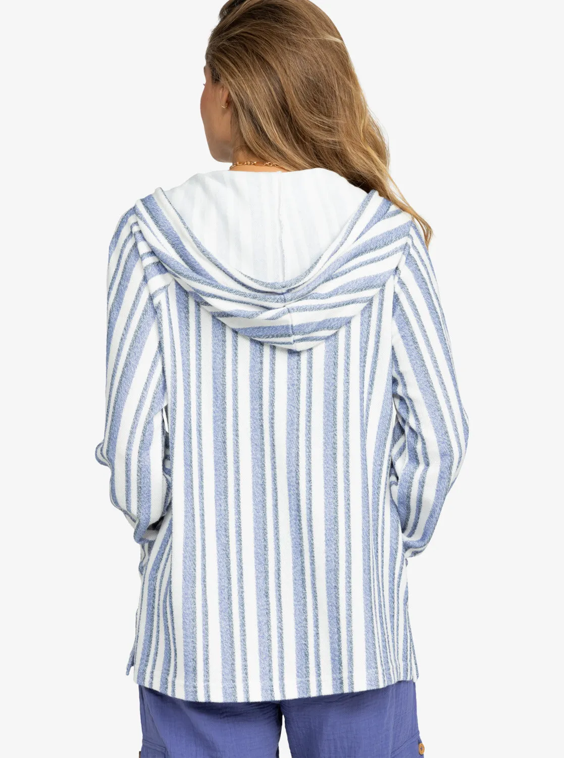 Wild And Free Poncho Style Hoodie - Bijou Blue Small Silk Stripe