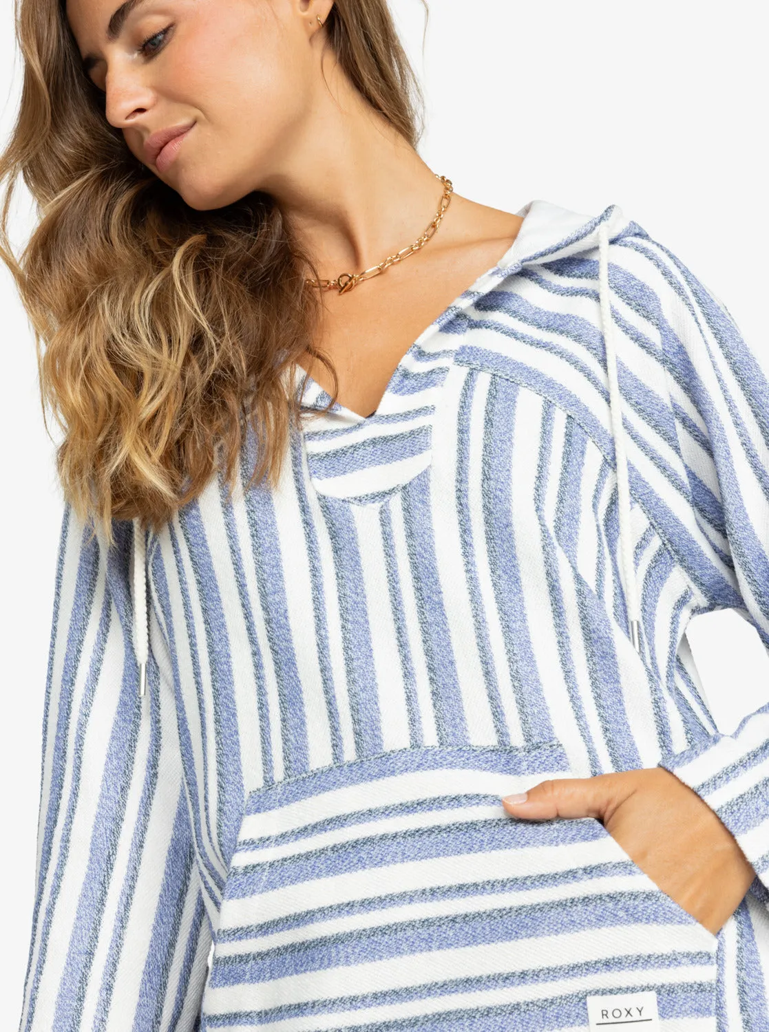 Wild And Free Poncho Style Hoodie - Bijou Blue Small Silk Stripe