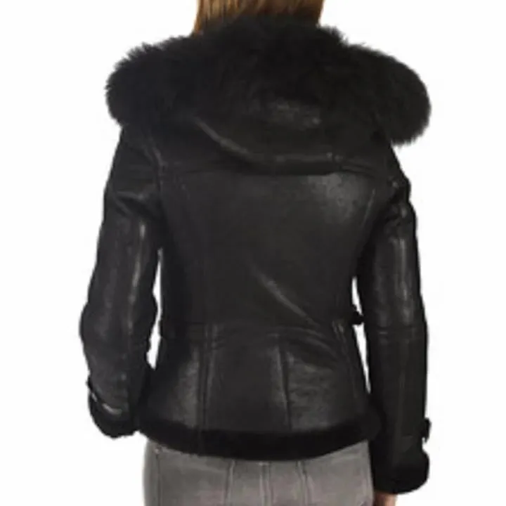 Women Shearling Aviator Flight Pilot Leather Jacket