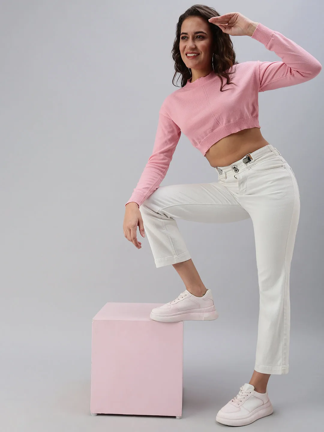 Women's Pink Solid Crop Top