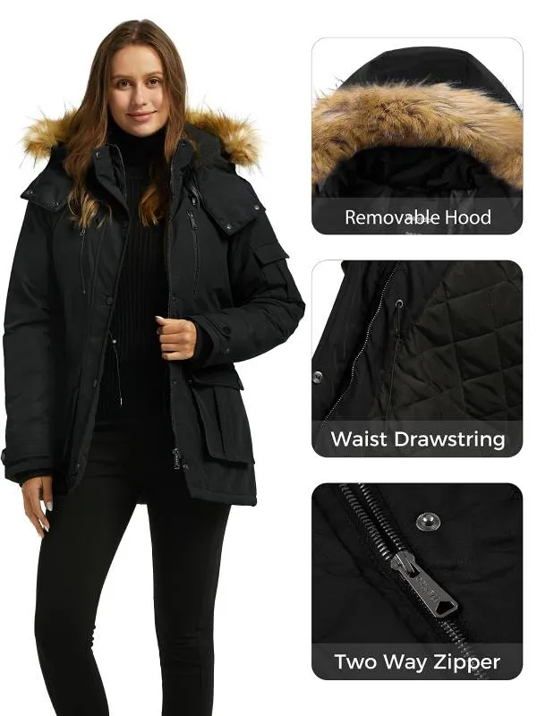 Women's Warm Winter Parka Coat with Removable Faux Fur Hood